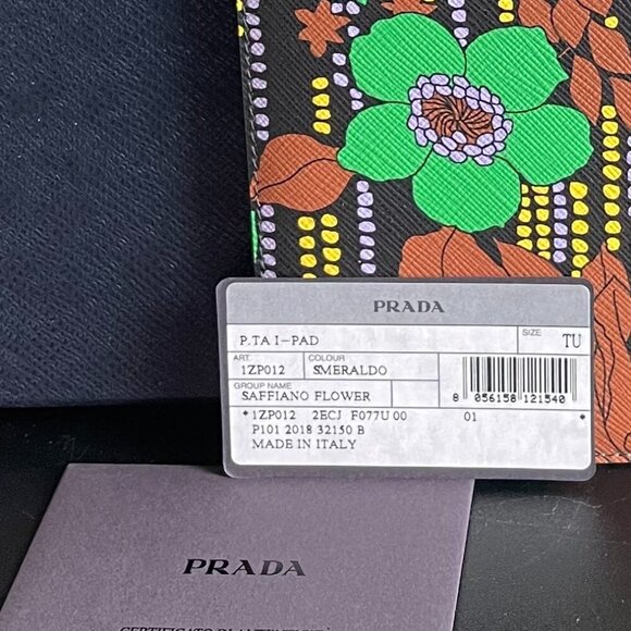 Prada Saffiano Leather Flower Print iPad Tablet Case - Smeraldo - Picture 4 of 8